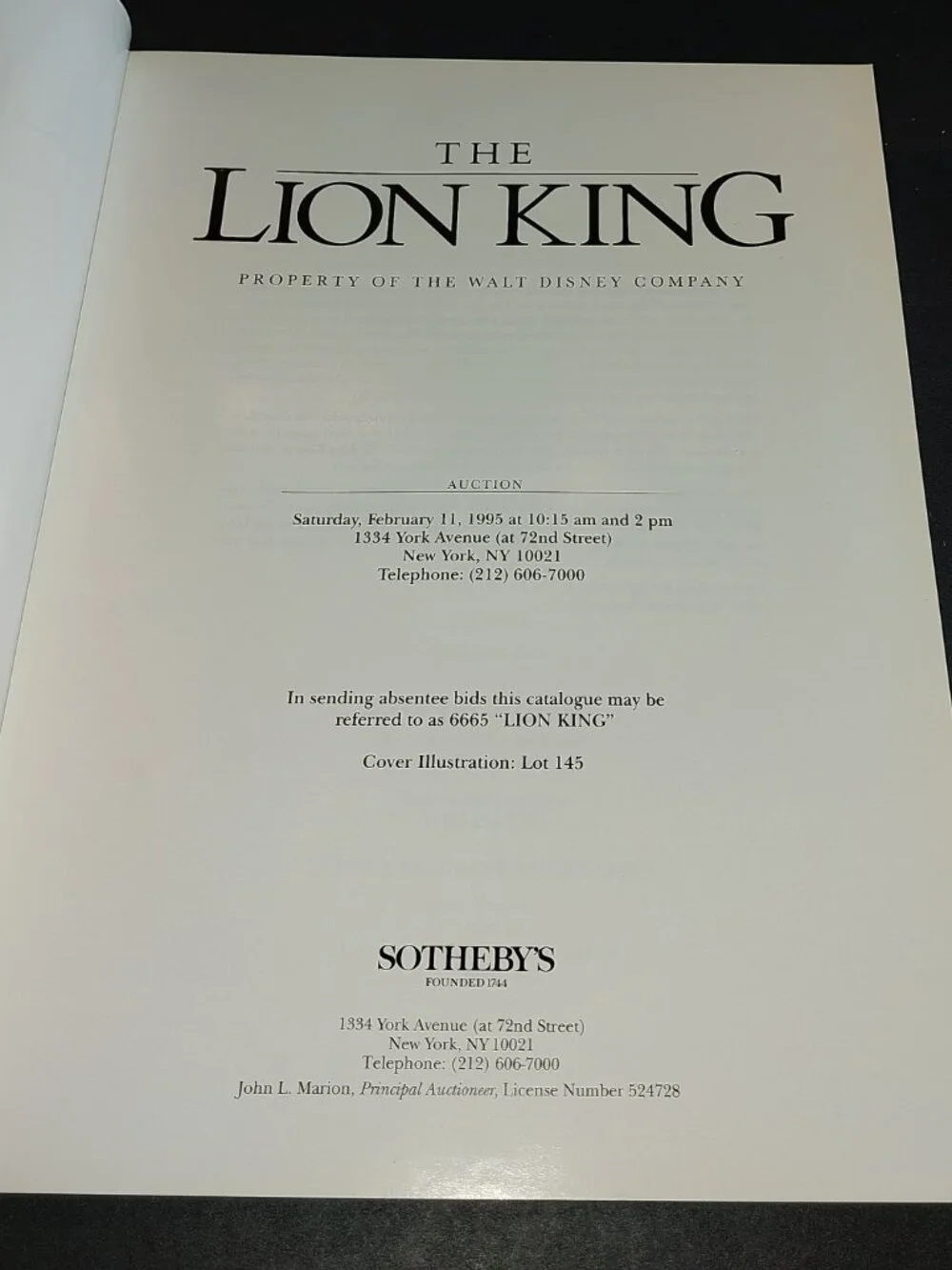 The Art of the Lion King: Sotheby's Auction Catalog 1995